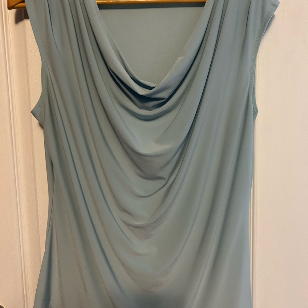 Elegant Sleeveless Blue Drape Blouse